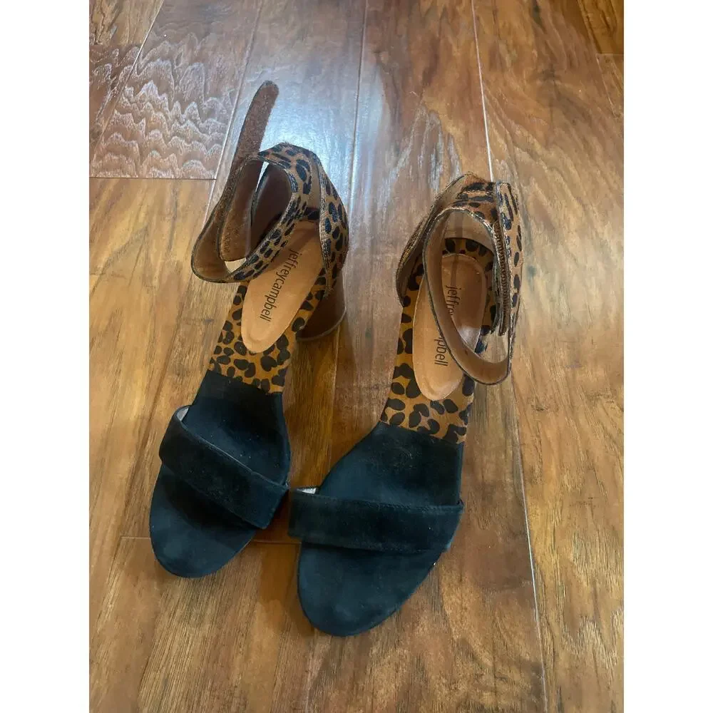 Anthropologie JEFFREY CAMPBELL Purdy Animal Print Chunky Heel Sandals Shoe 8